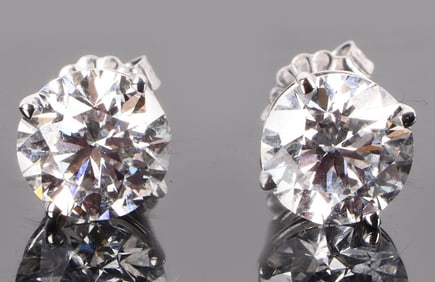 4.09CT DIAMOND STUD EARRINGS IGI 14K WHITE GOLD