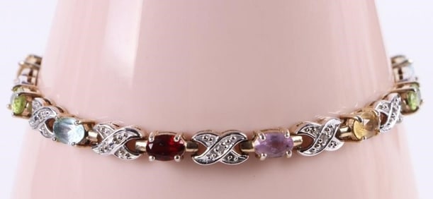 STERLING SILVER RAINBOW GEMSTONE LADIES BRACELET