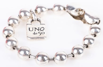 UNO DE 50 STERLING SILVER DESIGNER BEADED BRACELET