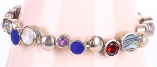 MULTI-GEMSTONE STERLING SILVER LADIES BRACELET