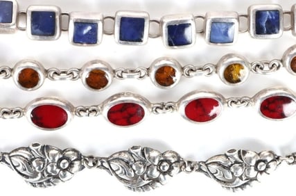 STERLING SILVER GEMSTONE BRACELETS LOT OF 4