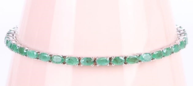 7.40CTW GREEN EMERALD STERLING SILVER BRACELET
