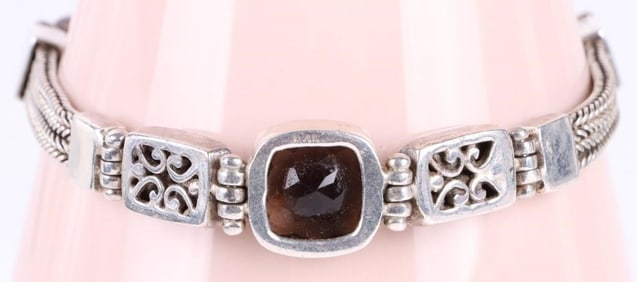5.5CTW SMOKY QUARTZ STERLING SILVER BRACELET