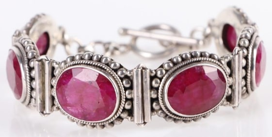 21CTW NATURAL RUBY STERLING SILVER LINK BRACELET