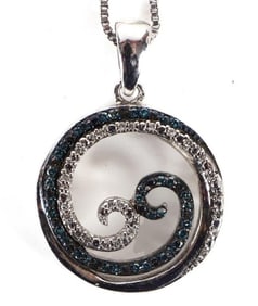 BLUE & WHITE DIAMOND STERLING SILVER NECKLACE