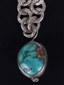 BRUTALIST STYLE STERLING SILVER TURQUOISE NECKALCE