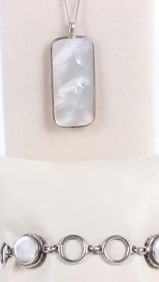 MOTHER OF PEARL STERLING BRACELET & NECKLACE