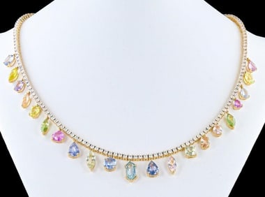 22.44CTW UNHEATED SAPPHIRE DIA 14K GOLD NECKLACE