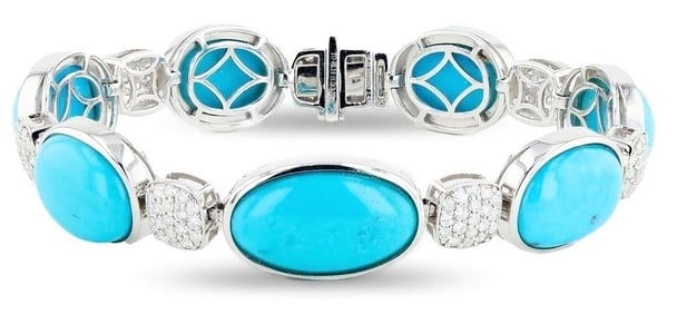 46.32CTW TURQUOISE & 1.86CTW DIA 14K GOLD BRACELET