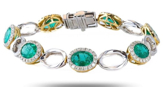 11.72CTW EMERALD & 1.82CTW DIA 14K GOLD BRACELET