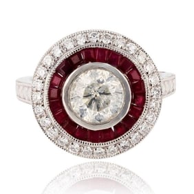 1.27CT CENTER DIA & 1.26CTW RUBY PLATINUM RING