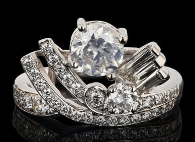 1.23CT CENTER DIAMOND PLATINUM RING - 2.26 CTW