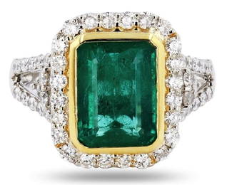 2.87CT EMERALD & 0.92 DIAMOND PLATINUM RING