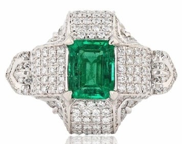 2.55CT EMERALD & 2.40CTW DIAMOND PLATINUM RING