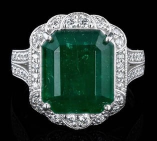 8.78CTW EMERALD & 0.55CTW DIA PLATINUM RING CERT