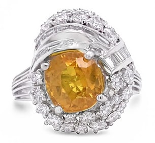 4.01CT YELLOW SAPPHIRE & 1.38CTW DIA PLATINUM RING