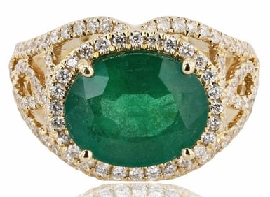 4.65CT EMERALD & 0.93CTW DIA 14K YELLOW GOLD RING