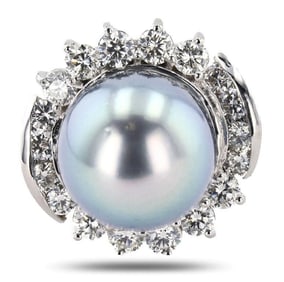 14MM TAHITIAN PEARL & 1.80CTW DIA 18K GOLD RING