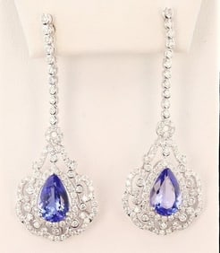 6.74CTW TANZANITE & 3.35CTW DIA 14K GOLD EARRINGS
