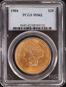 1904 P GOLD LIBERTY DOUBLE EAGLE $20 PCGS MS62