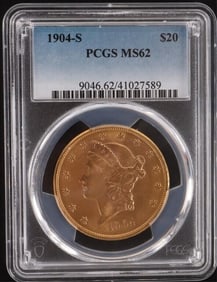 1904 S GOLD LIBERTY DOUBLE EAGLE $20 PCGS MS62