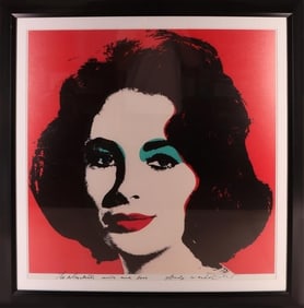 ANDY WARHOL LIZ IN RED OFFSET LITHOGRAPH SIGNED