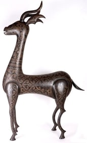 SILVER INLAY OVER BRONZE PERSIAN GAZELLE