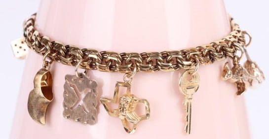 14K YELLOW GOLD LADIES CHARM BRACELET