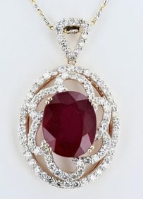 16.70CT RUBY & 3.40CTW DIAMOND 14K GOLD PENDANT