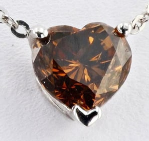 0.95CTW ORANGE DIA 14K WHITE GOLD NECKLACE W/ CERT