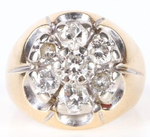 14K YELLOW GOLD DIAMOND FLOWER DESIGN LADIES RING