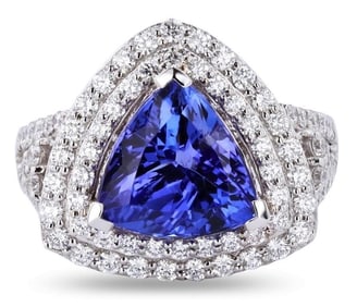 3.38CT TANZANITE & DIAMOND 14K WHITE GOLD RING