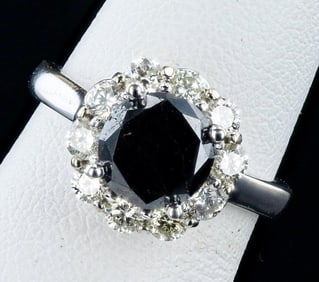 2.27CT BLACK CENTER DIAMOND 14K WHITE GOLD RING