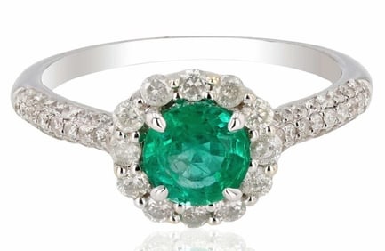 0.82CT EMERALD & 0.63CTW DIA 14K WHITE GOLD RING