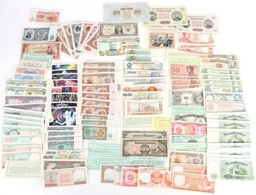 ASSORTED UNCIRCULATED FOREIGN CURRENCY/STAMPS LOT