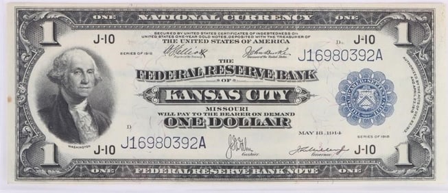 1918 $1 FR#738 KANSAS CITY BLUE SEAL BANKNOTE