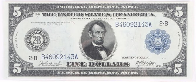 1914 SERIES $5 NEW YORK 2-B BLUE SEAL BANKNOTE