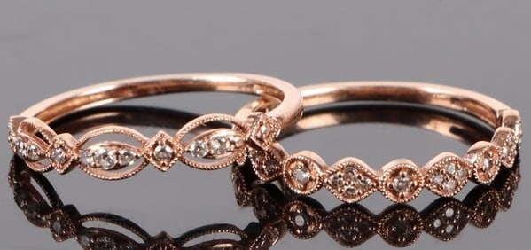 9K ROSE GOLD DIAMOND LADIES RINGS - (2)