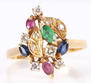 18K YELLOW GOLD MULTI-GEMSTONE LADIES RING