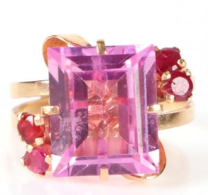 18K YELLOW GOLD ~5.0CT PINK SAPPHIRE & RUBY RING