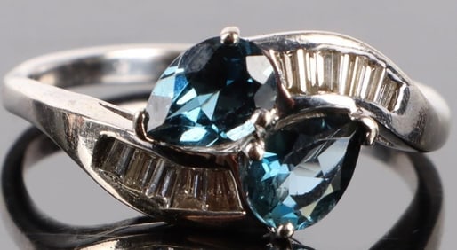 18K WHITE GOLD BLUE SPINEL DIAMOND LADIES RING