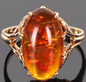 14K YELLOW GOLD AMBER LADIES RING