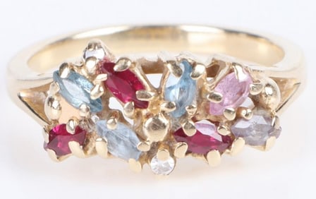 BEAUTIFUL 14K MULTI GEMSTONE CLUSTER RING