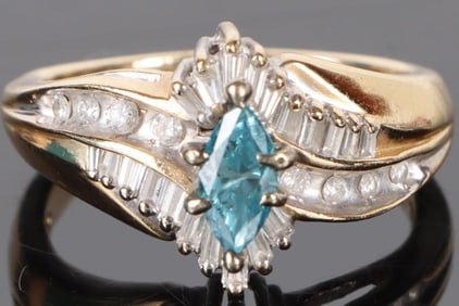 14K YELLOW GOLD SAPPHIRE DIAMOND LADIES RING