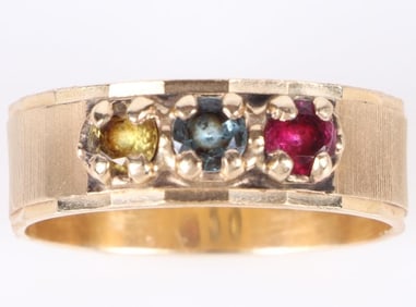 14K YELLOW GOLD RUBY TOPAZ SPINEL UNISEX RING