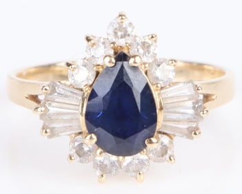 14K GOLD 0.5CT PEAR SHAPED SAPPHIRE HALO RING