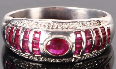 14K WHITE GOLD MAGENTA RUBY DIAMOND LADIES RING