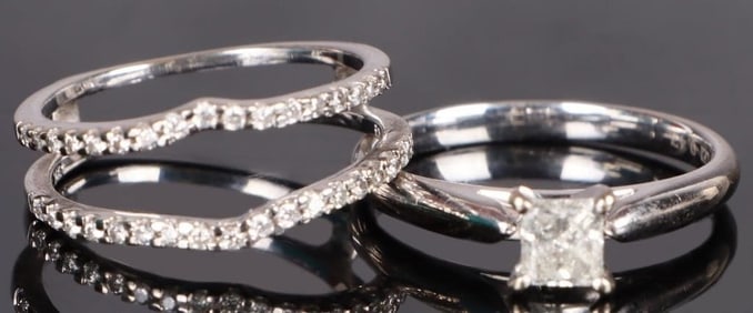 0.64CTW DIAMOND 14K WHITE GOLD RING W/ GUARD