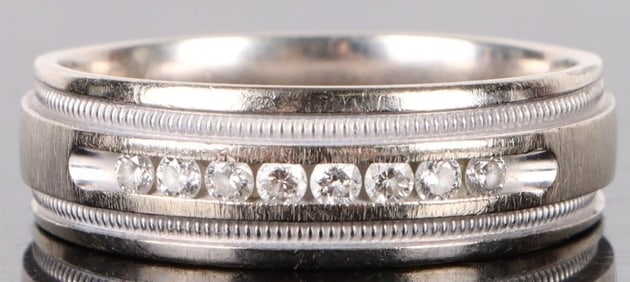 14K WHITE GOLD DIAMOND ETCHED UNISEX RING