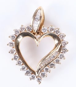 14K YELLOW GOLD DIAMOND OPEN HEART PENDANT